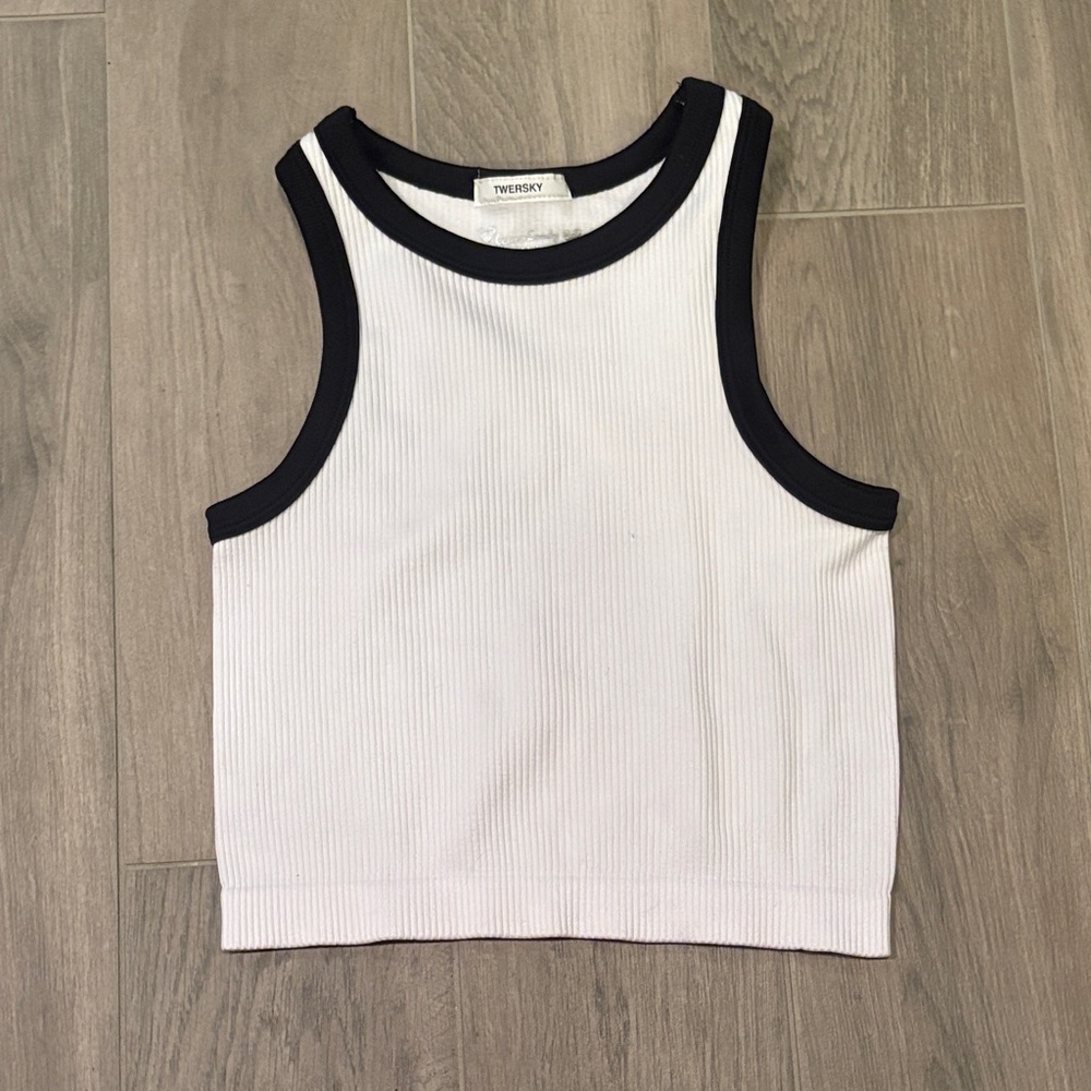 Cotton Candy Girls White and Black Ribbed Tank Top Size M/L